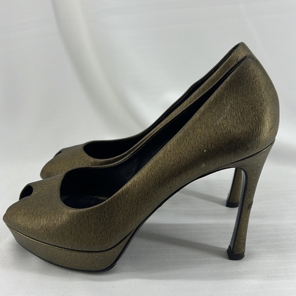 YSL Yves Saint Laurent open toe pumps heels bronze 38 - Picture 6 of 15
